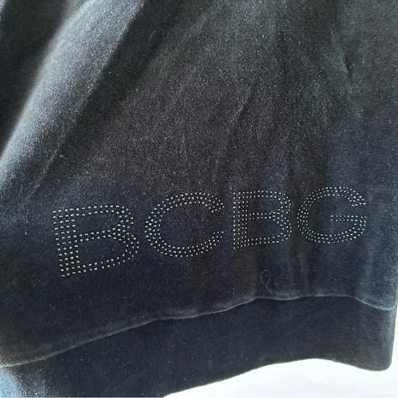BCBG Maxazria Sweater Women's Size Small Black Velvet & Sequins Y2K Spell Out - Picture 8 of 16